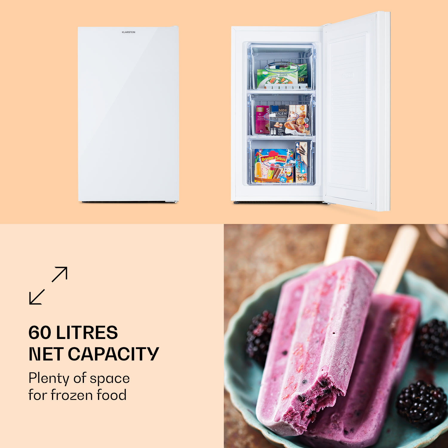 Klarstein Pluto 60L, mraznička, 60 l, 4 hviezdičky, do -18 °C – Obrázok 2