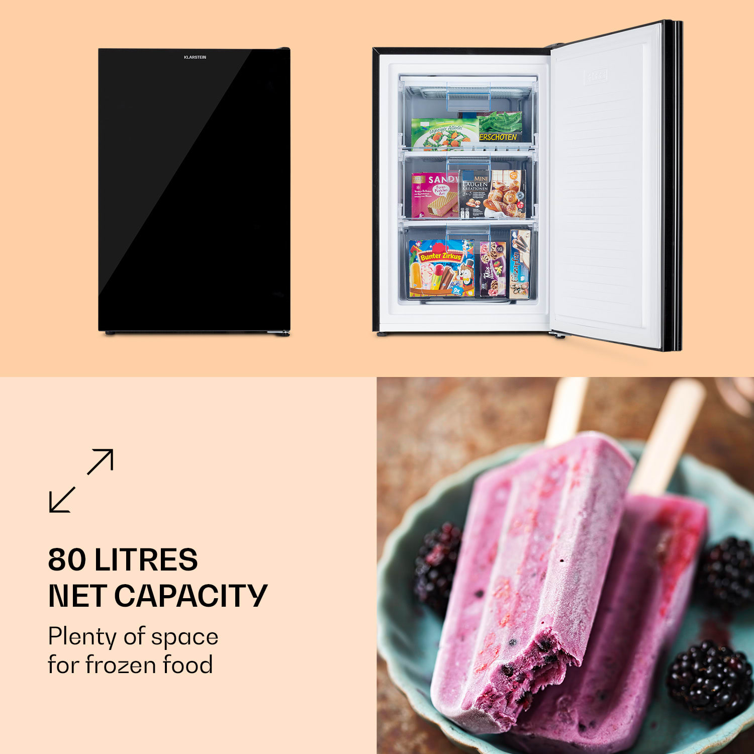 Klarstein Pluto 80L, mraznička, 80 l, 4 hviezdičky, do -18 °C – Obrázok 2