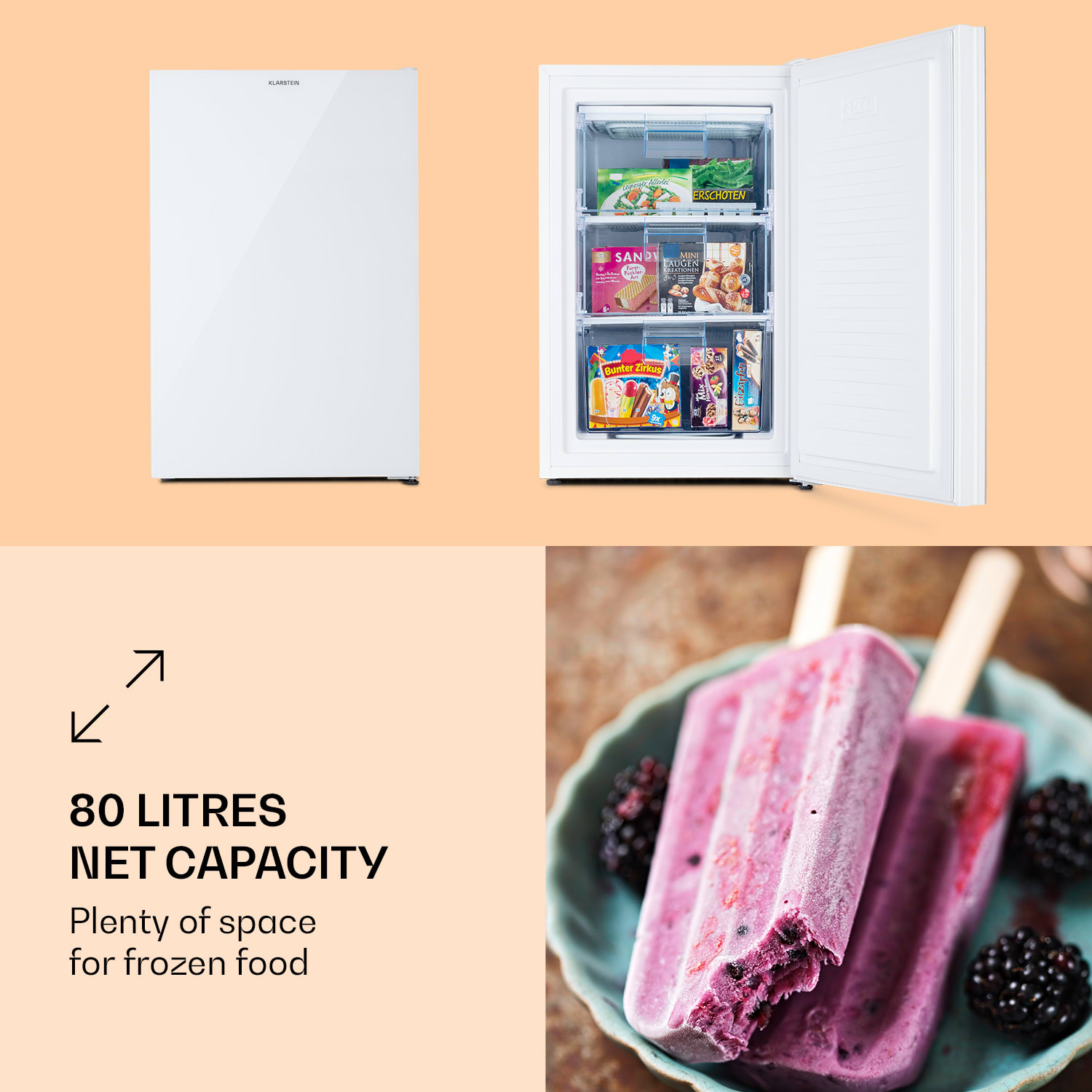 Klarstein Pluto 80L, mraznička, 80 l, 4 hviezdičky, do -18 °C – Obrázok 2