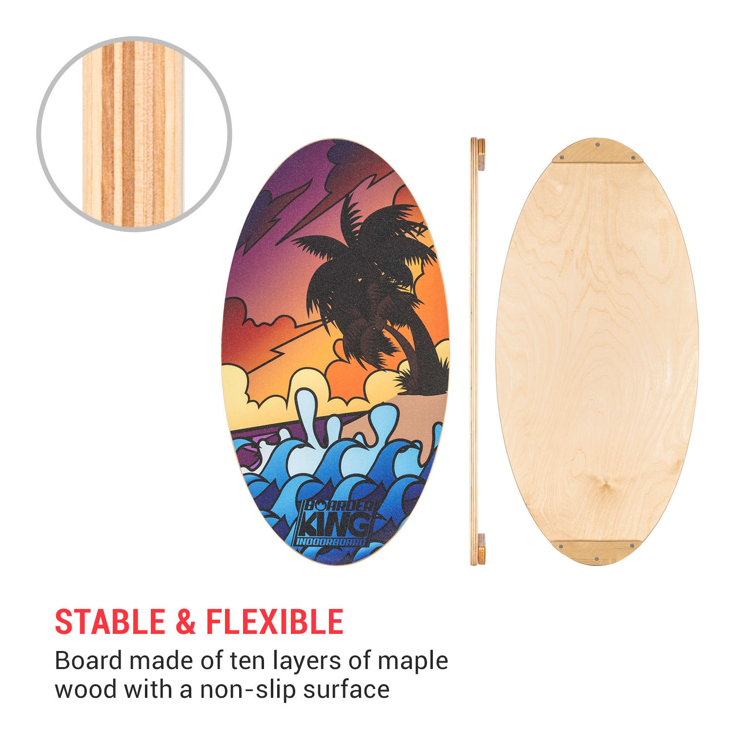 BoarderKING Indoorboard Allrounder, balančná doska, podložka, valec, drevo/korok – Obrázok 2