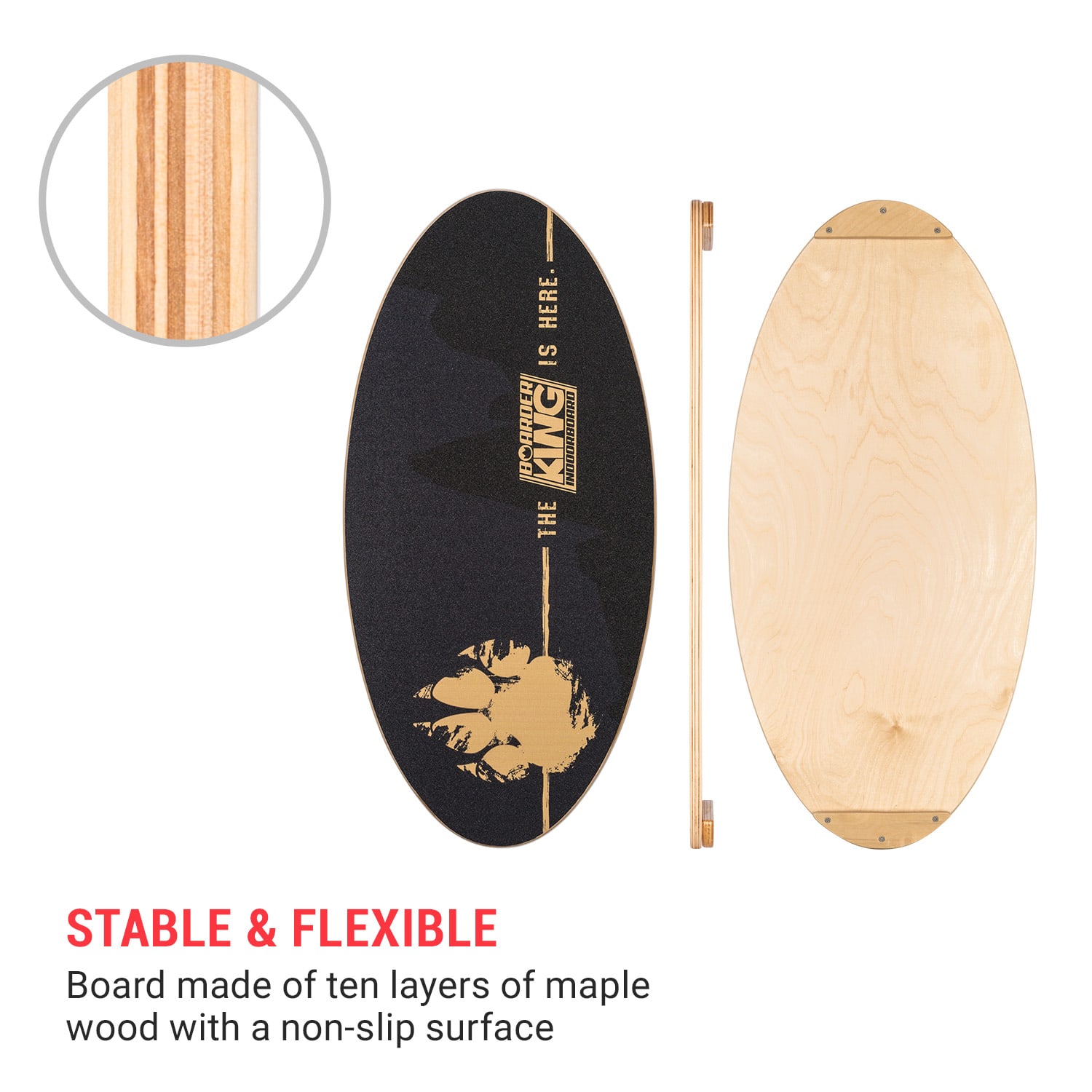 BoarderKING Indoorboard Allrounder, balančná doska, podložka, valec, drevo/korok – Obrázok 2