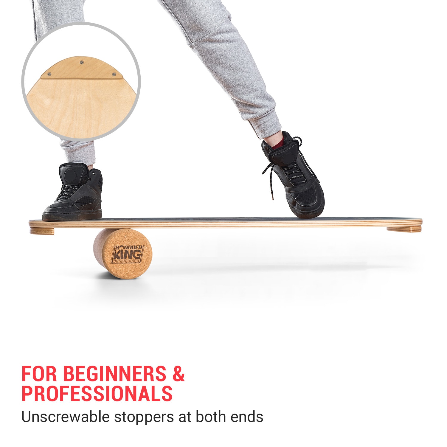 BoarderKING Indoorboard Allrounder, balančná doska, podložka, valec, drevo/korok – Obrázok 5