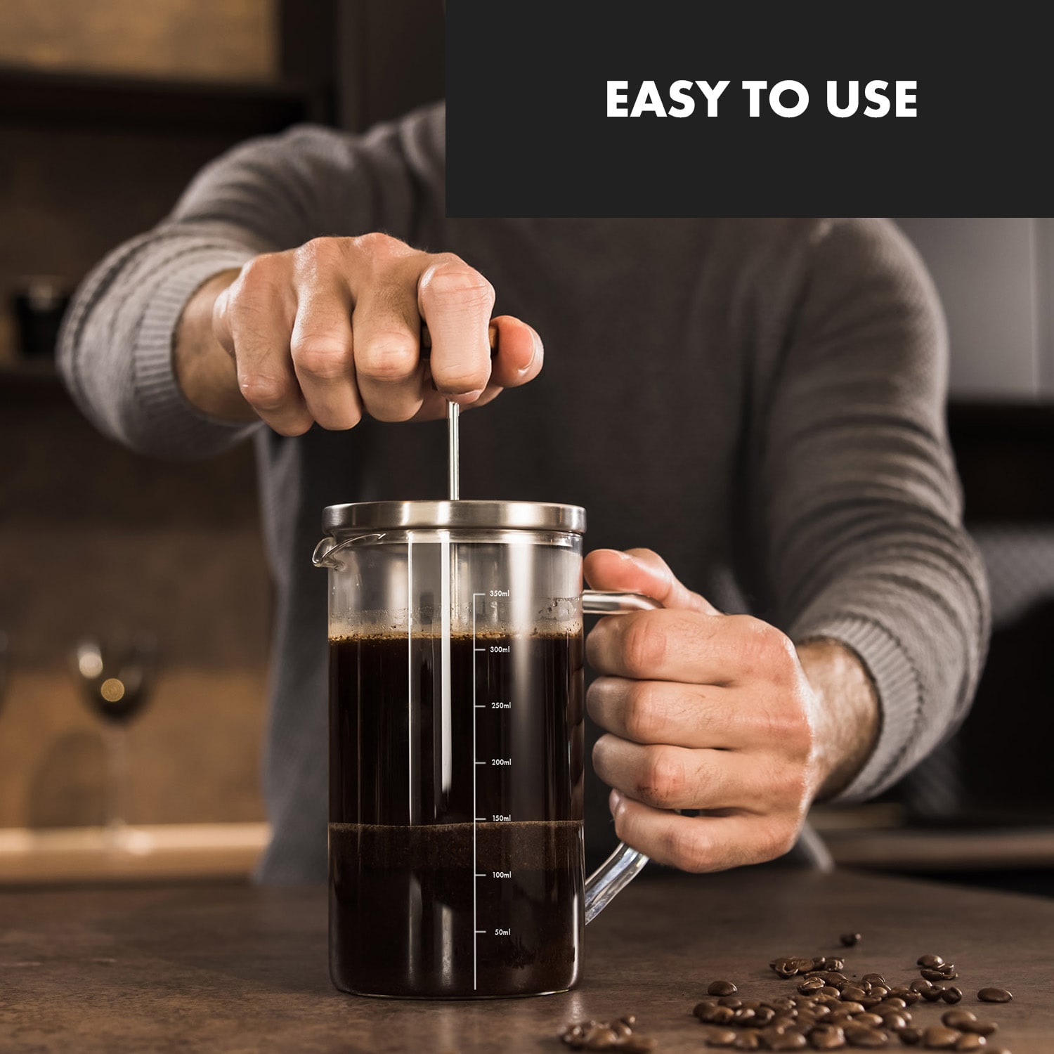 Klarstein Glaswerk Ristretto, french press, 0,35 l, borosilikátové sklo, nehrdzavejúca oceľ, orechové drevo – Obrázok 2