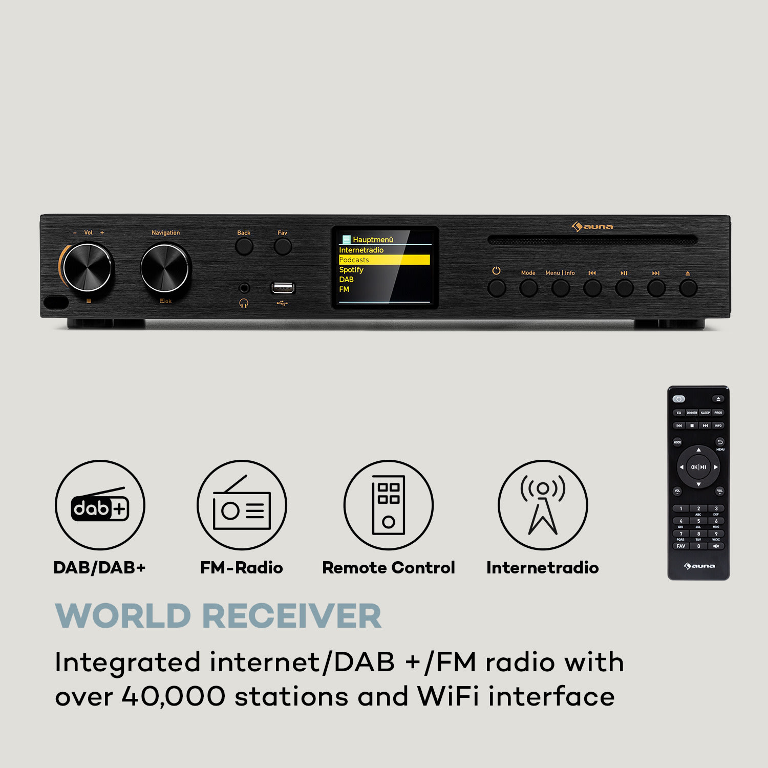 Auna Black Star, CD HiFi prijímač, zosilňovač, internetové/DAB+/FM rádio, CD prehrávač, WiFi – Obrázok 2