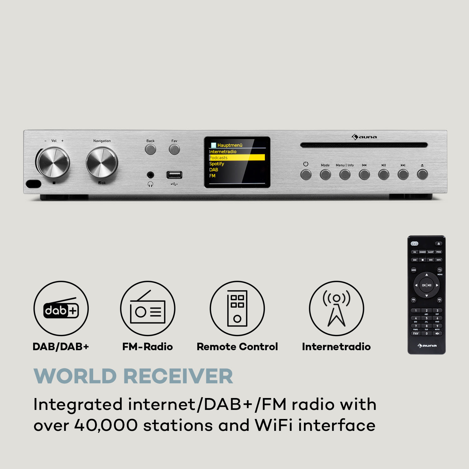 Auna Silver Star CD HiFi prijímač, zosilňovač, internetové/DAB+/FM rádio, CD prehrávač, WiFi – Obrázok 2