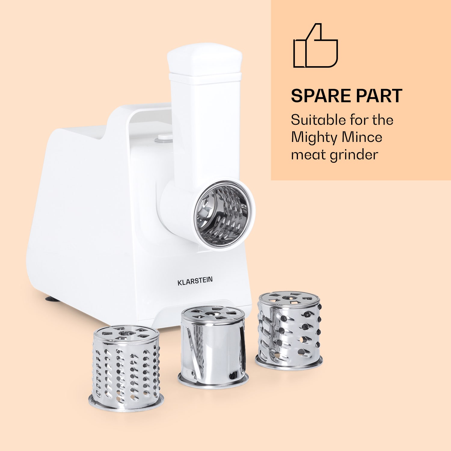 Klarstein Mighty Mince, nadstavec na strúhanie s tamperom, 4 nadstavce, plast, hliník