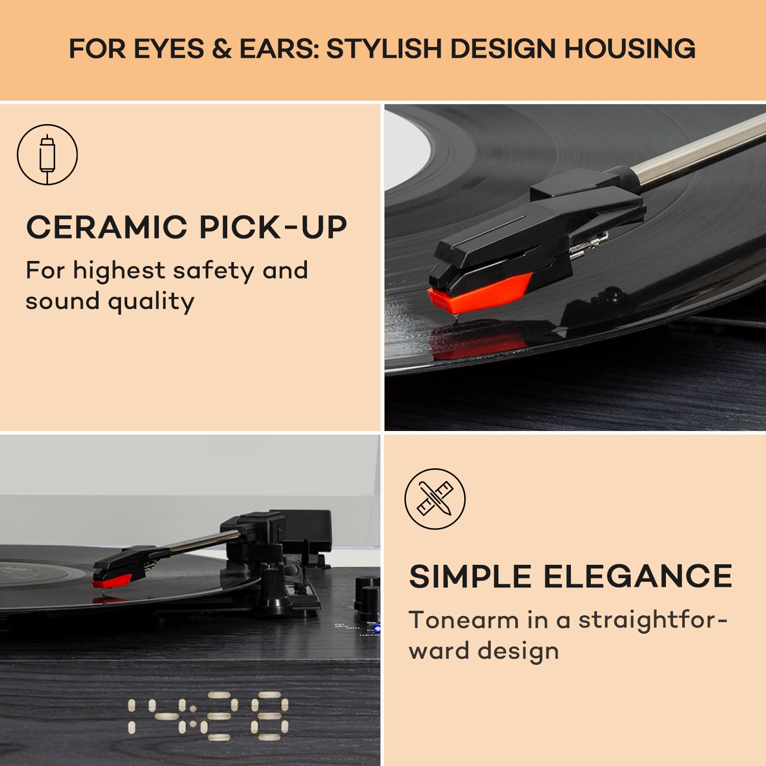 auna TT-Classic Chrono, gramofón, kryt proti prachu, Bluetooth, vrátane reproduktorov, 33/45/78 otáčok/minútu – Obrázok 4