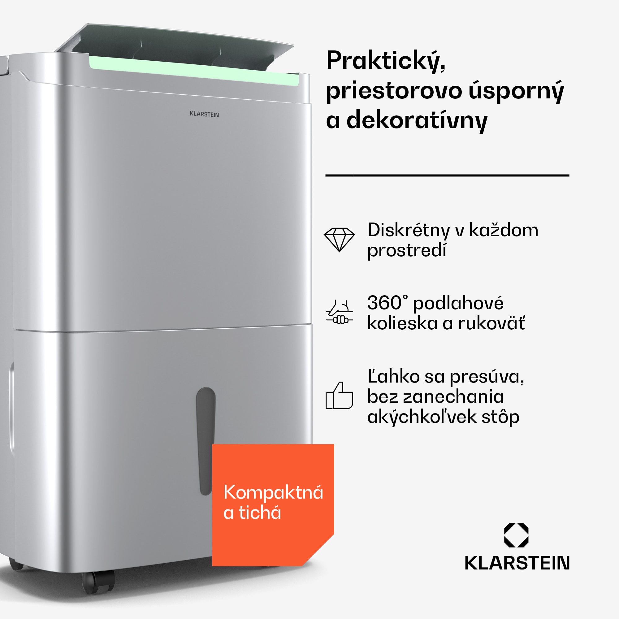 Klarstein DryFy Connect 50 odvlhčovač vzduchu, 50 l / deň, 45-55 m², ovládanie pomocou aplikácie, mobilný, nádrž na vodu